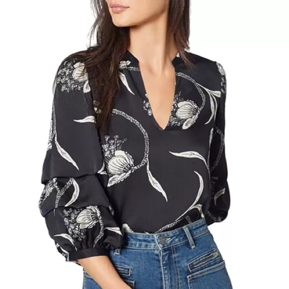 Joie Samyra Printed Split-Neck Top size Large